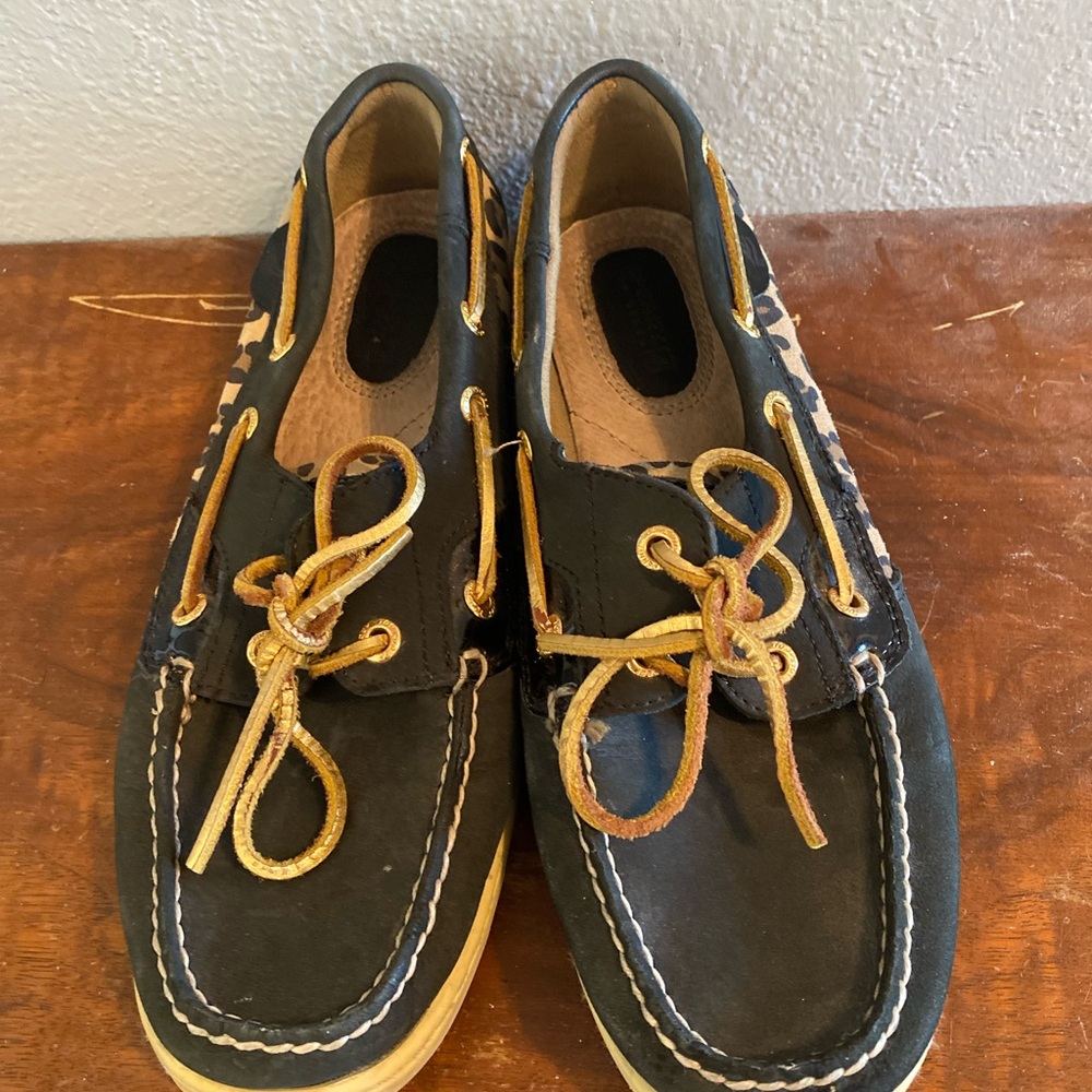 Sperry Black and Leopard Boat Shoes - Picture 2 of 9